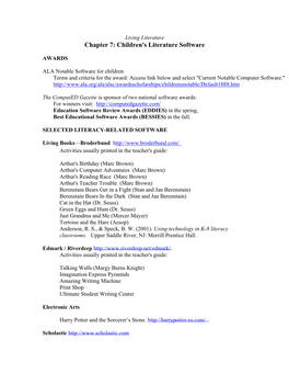 Chapter 7: Children's Literature Software