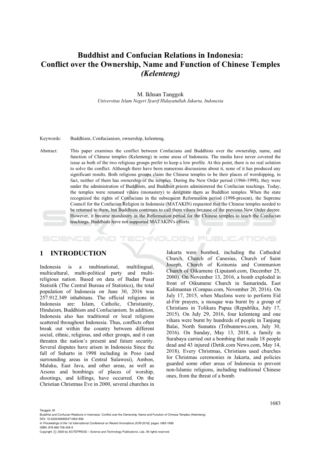 Buddhist and Confucian Relations in Indonesia: Conflict Over the Ownership, Name and Function of Chinese Temples (Kelenteng)