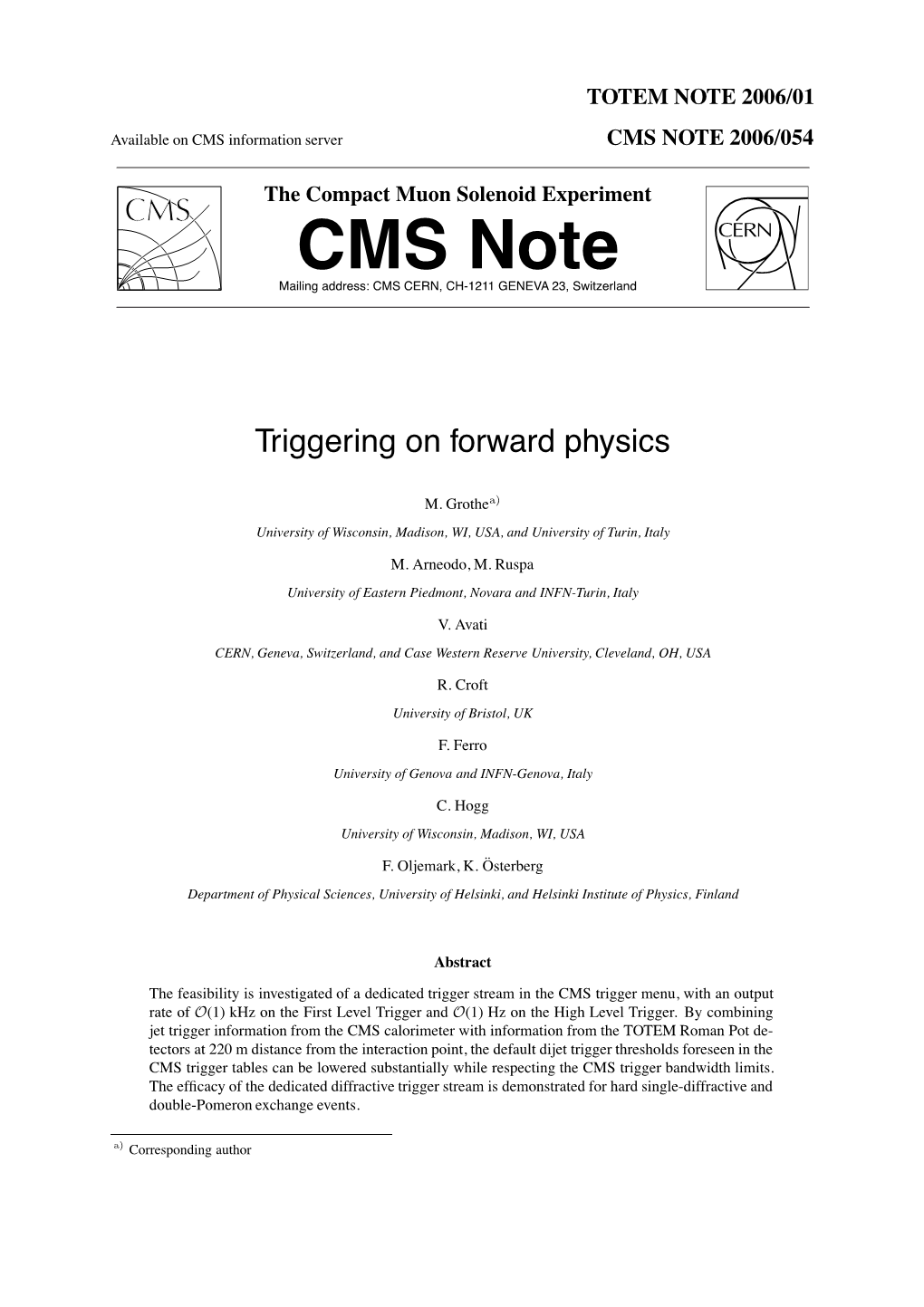 Cms Note 2006/054