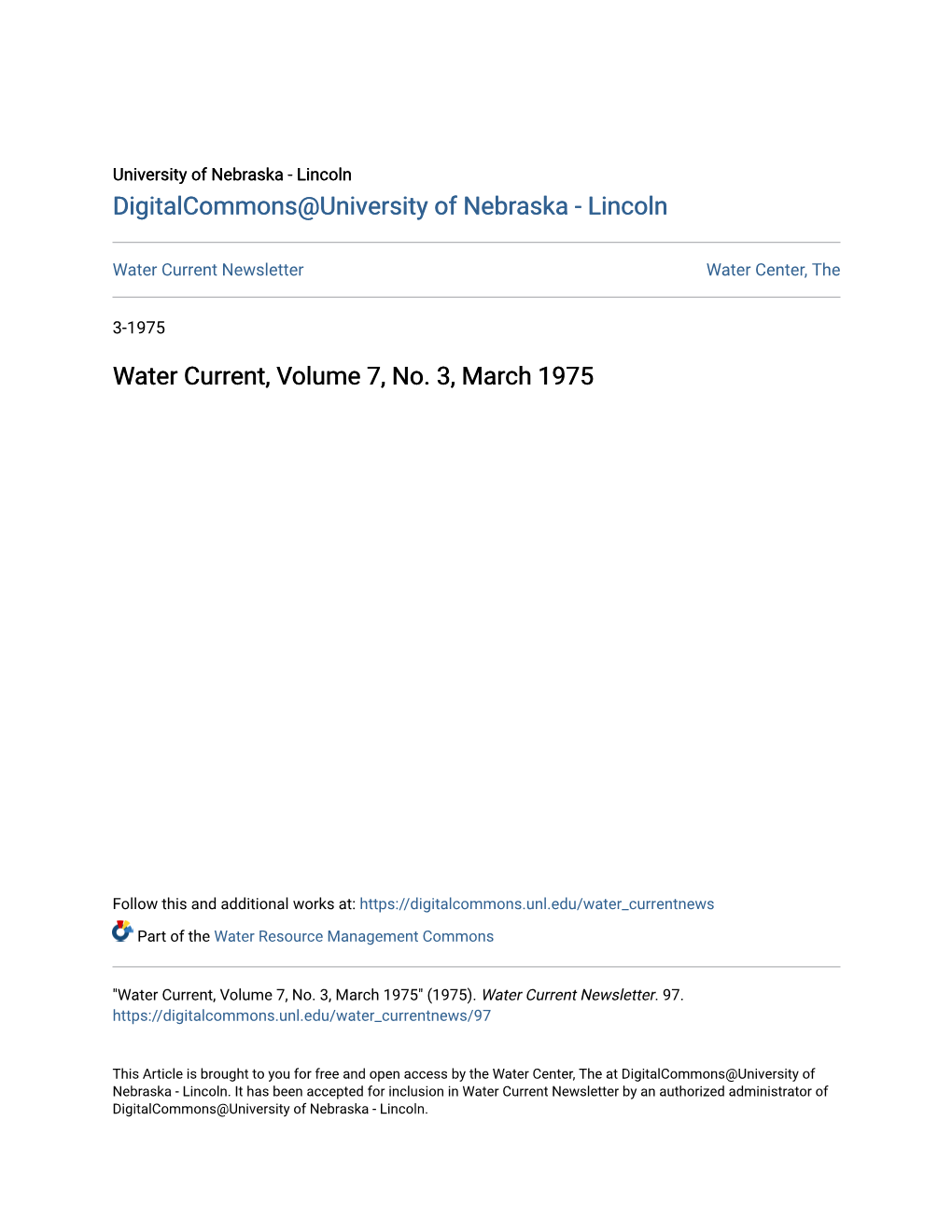 Water Current, Volume 7, No. 3, March 1975