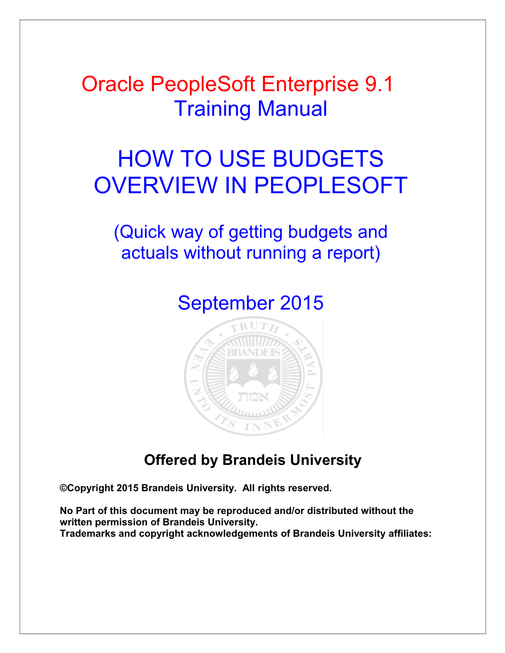 How to Use Budgets Overview in Peoplesoft