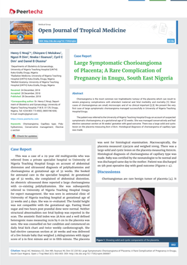 Large Symptomatic Chorioangioma of Placenta; a Rare Complication of Pregnancy in Enugu, South East Nigeria