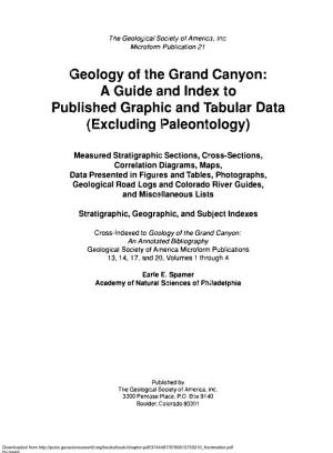 Geology of the Grand Canyon: Guide and Index to a Published Graphic and Tabular Data (Excluding F?Aleontology)
