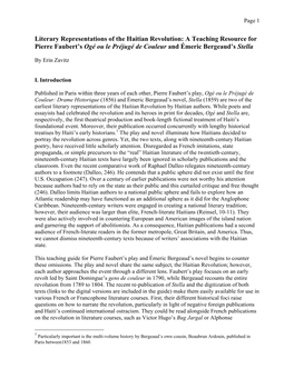 Literary Representations of the Haitian Revolution: a Teaching Resource for Pierre Faubert's Ogé Ou Le Préjugé De Couleur A