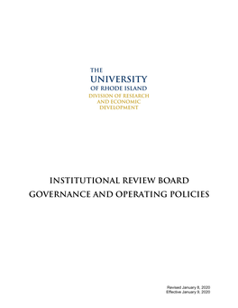 Institutional Review Board Governance and Operating Policies