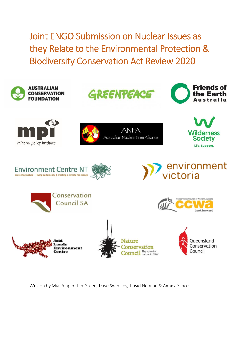 Joint ENGO Submission on Nuclear Issues As They Relate to the Environmental Protection & Biodiversity Conservation Act Review 2020