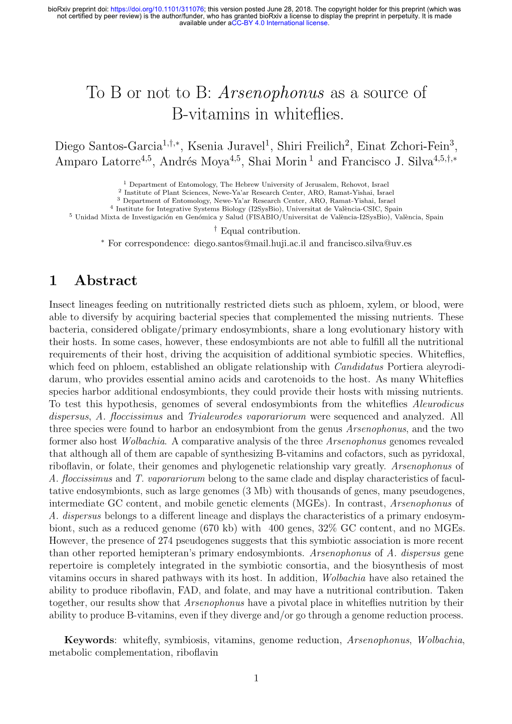 Arsenophonus As a Source of B-Vitamins in Whiteflies