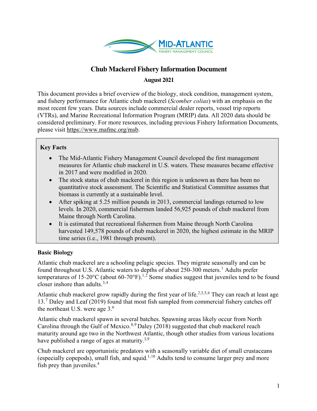 Chub Mackerel Fishery Information Document August 2021