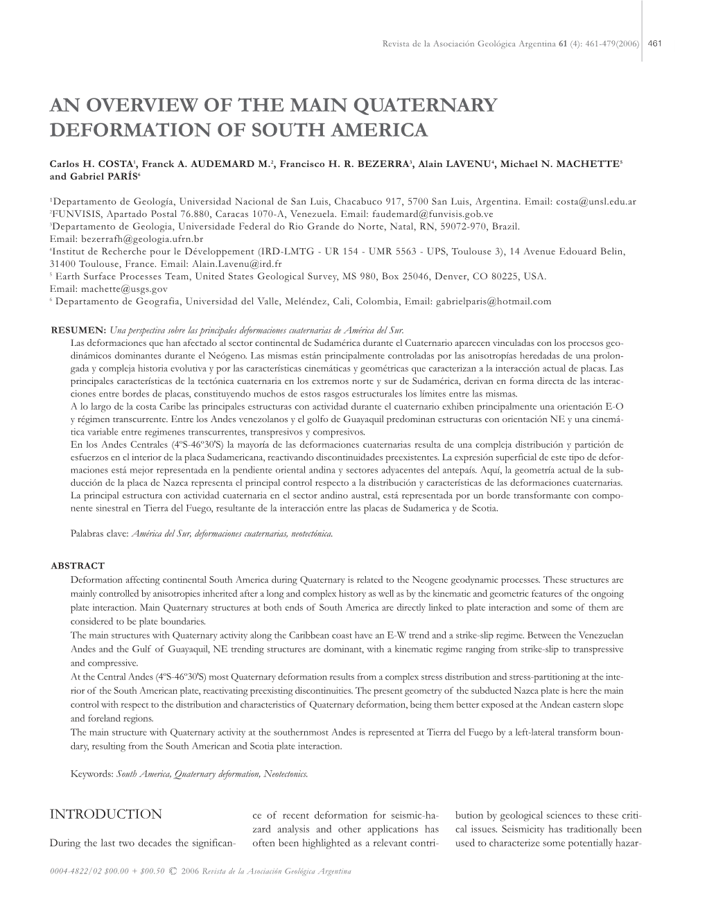 An Overview of the Main Quaternary Deformation of South America