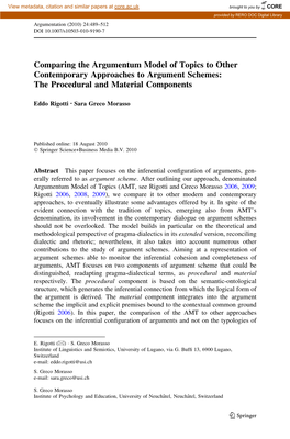 Comparing the Argumentum Model of Topics to Other Contemporary Approaches to Argument Schemes: the Procedural and Material Components