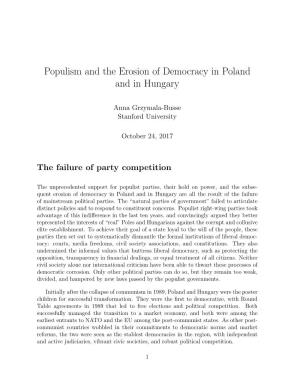 Populism and the Erosion of Democracy in Poland and in Hungary
