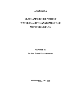Clackamas River Project Water Quality Management and Monitoring Plan