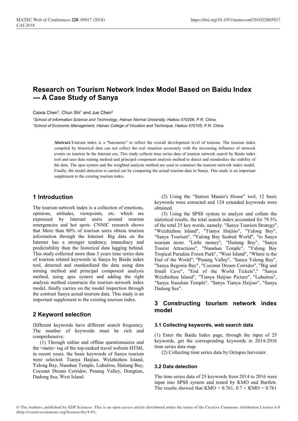 Research on Tourism Network Index Model Based on Baidu Index --- a Case Study of Sanya