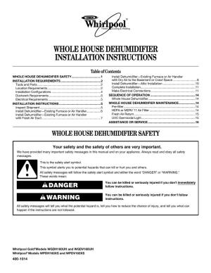 Whole House Dehumidifier Installation Instructions