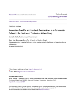Integrating Gwich'in and Inuvialuit Perspectives in a Community School in the Northwest Territories: a Case Study