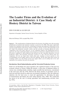 The Leader Firms and the Evolution of an Industrial District: a Case Study of Hosiery District in Taiwan