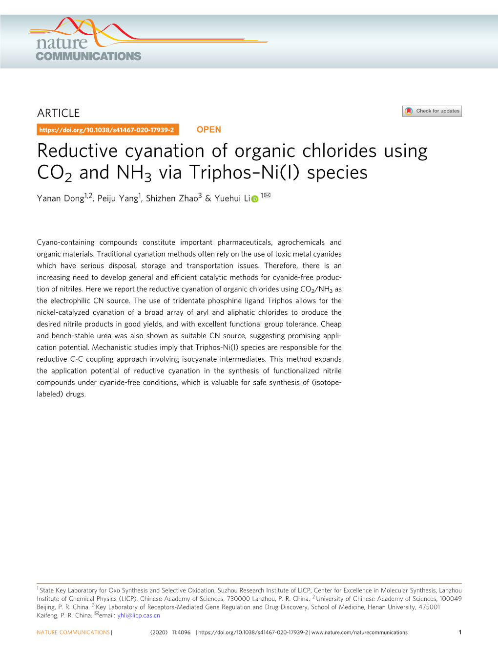 Reductive Cyanation of Organic Chlorides Using CO2 and NH3 Via Triphosâ