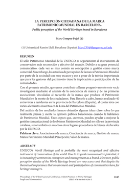 La Percepción Ciudadana De La Marca Patrimonio Mundial En Barcelona