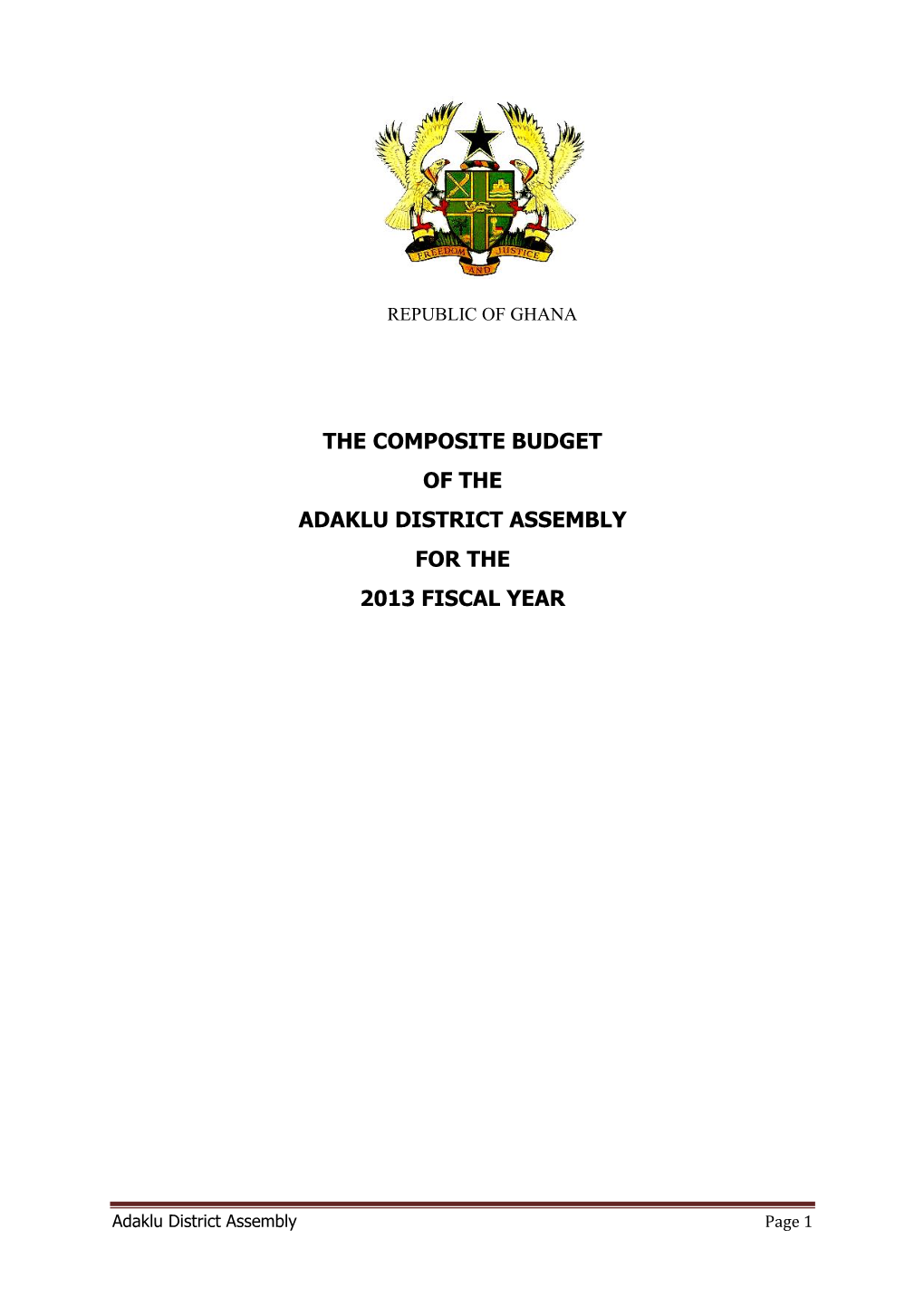 The Composite Budget of the Adaklu District Assembly for the 2013 Fiscal Year