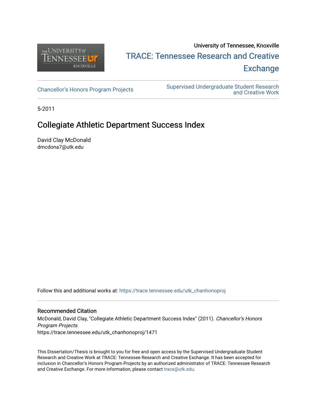 Collegiate Athletic Department Success Index