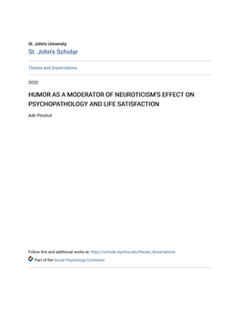 Humor As a Moderator of Neuroticism's Effect On