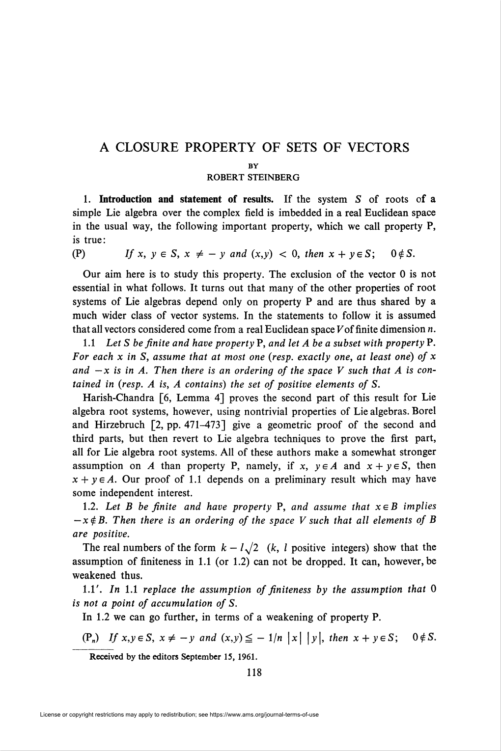 A Closure Property of Sets of Vectors