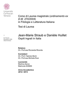 Jean-Marie Straub E Danièle Huillet Ospiti Ingrati in Italia