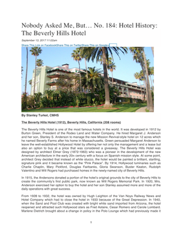 No. 184: Hotel History: the Beverly Hills Hotel September 13, 2017 11:02Am