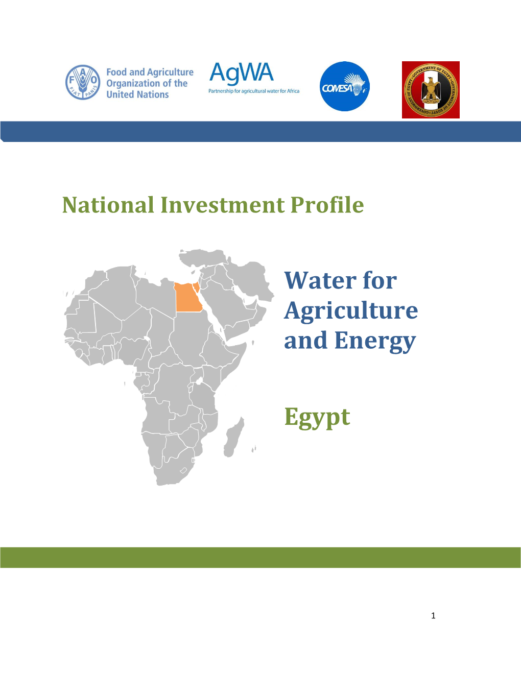 National Investment Profile. Water for Agriculture and Energy: Egypt