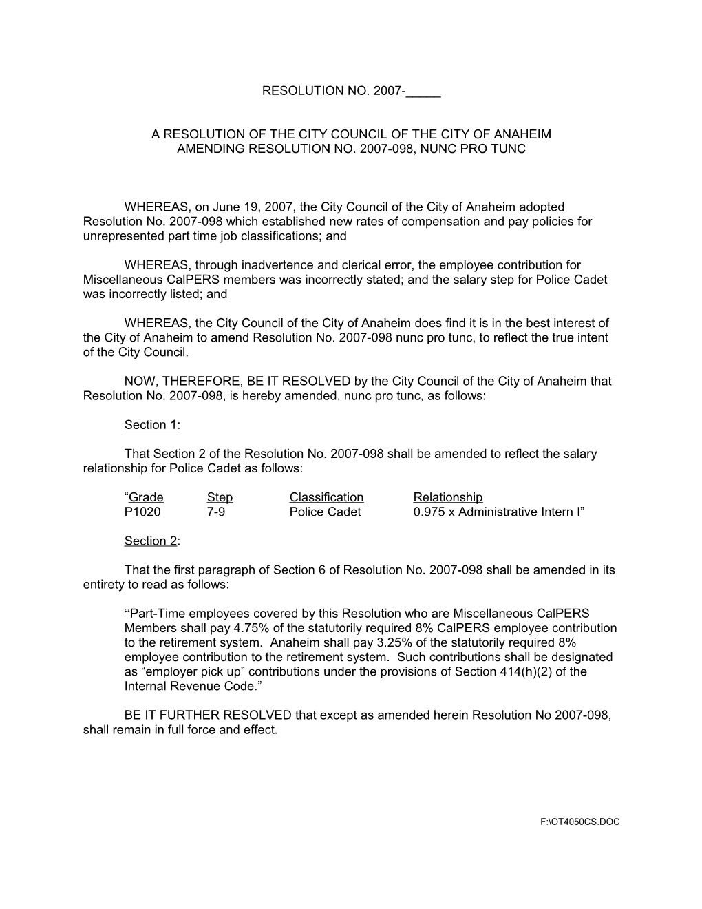 A Resolution of the City Council of the City of Anaheim