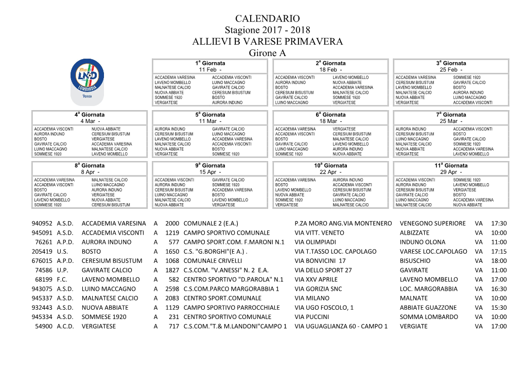 2018 Allievi B Varese Primavera