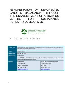 Reforestation of Deforested Land in Madagascar Through the Establishment of a Training Centre for Sustainable Forestry Development