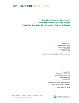 Biological Resources Assessment Pine Tree RV Park Expansion Project City of Big Bear Lake, San Bernardino County, California