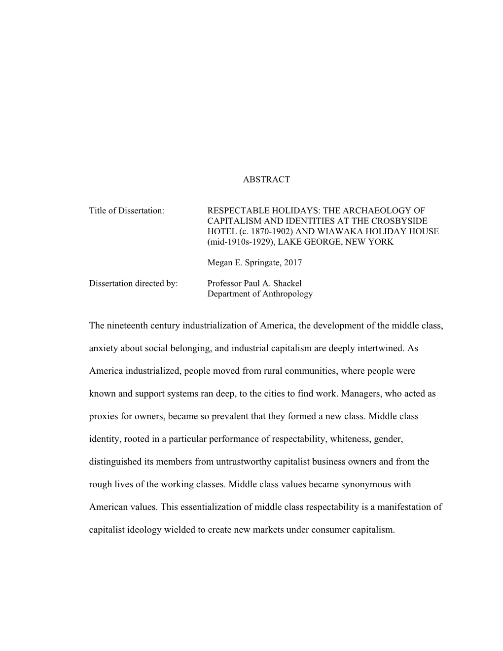 The Nineteenth Century Industrialization of America, the Development of the Middle Class