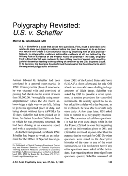 Polygraphy Revisited: U. S. V. Sche Ffer