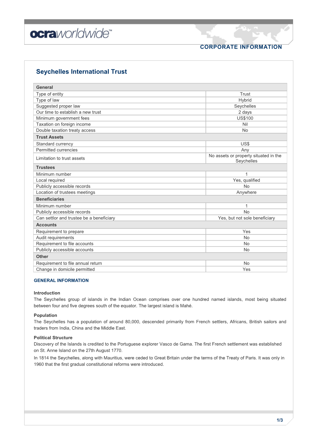 Seychelles Jurisidiction Information