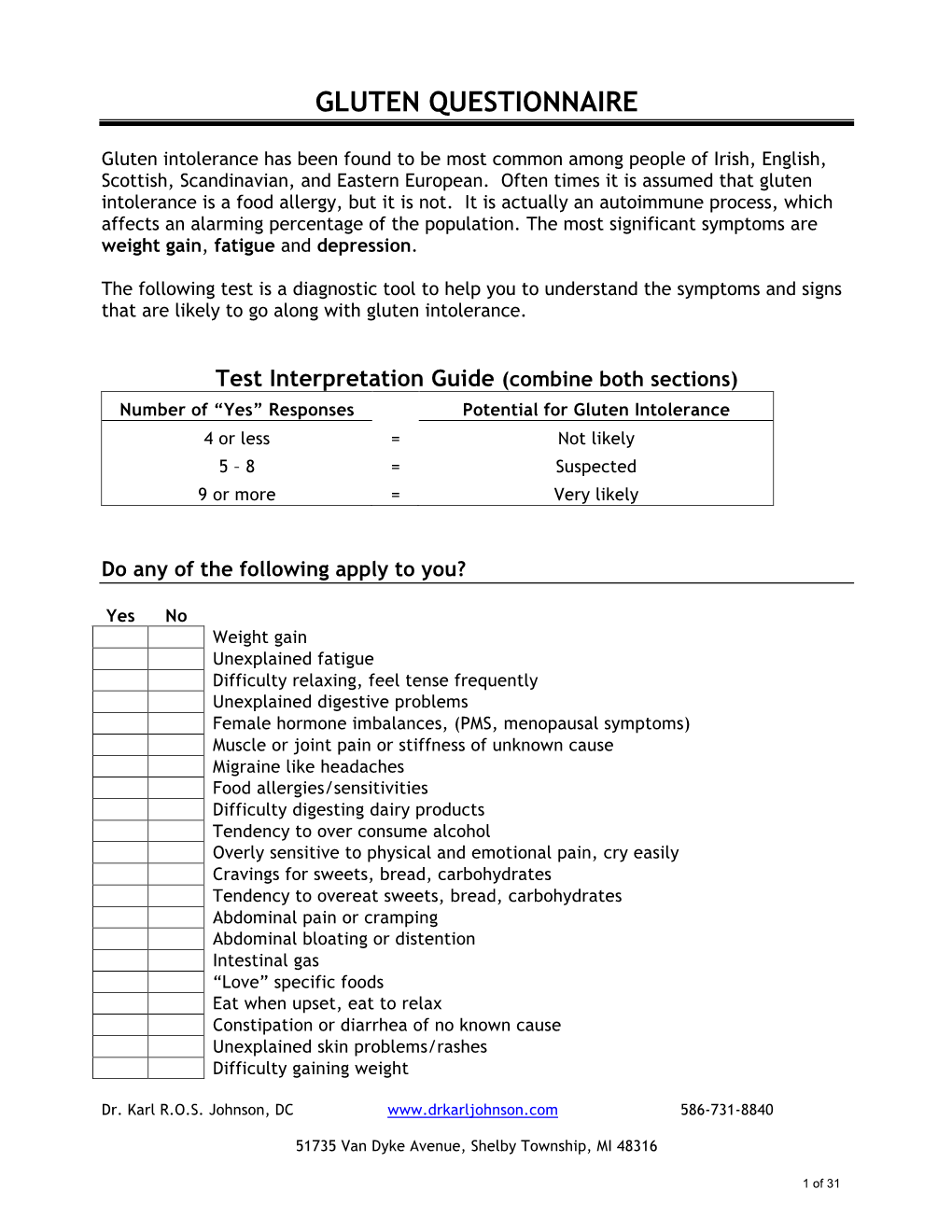 Gluten Questionnaire