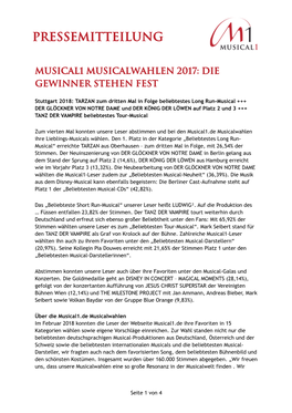 Die Ergebnisse Der Musical1 Musicalwahlen 2017
