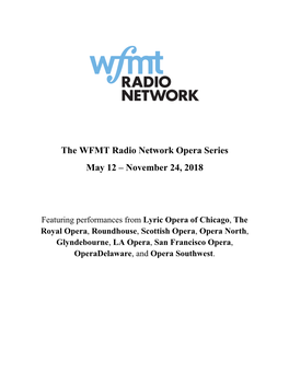 The WFMT Radio Network Opera Series May 12 – November 24, 2018