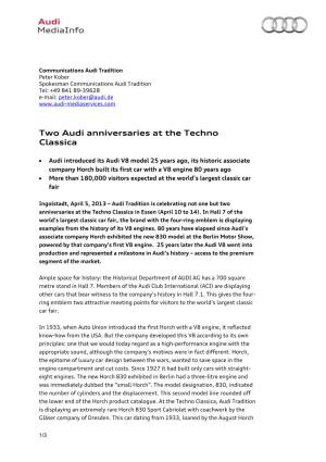 Two Audi Anniversaries at the Techno Classica