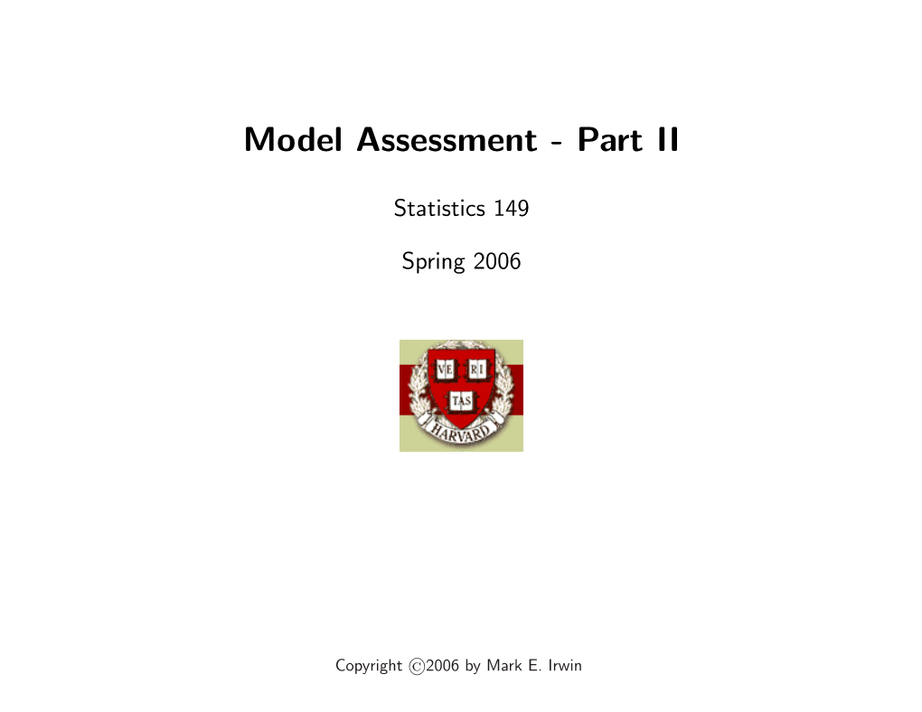 Model Assessment - Part II