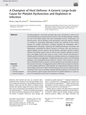 A Generic Large-Scale Cause for Platelet Dysfunction and Depletion in Infection