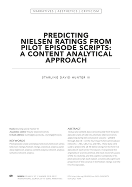 Predicting Nielsen Ratings from Pilot Episode Scripts: a Content Analytical Approach