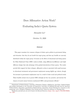 Does Affirmative Action Work? Evaluating India's Quota System