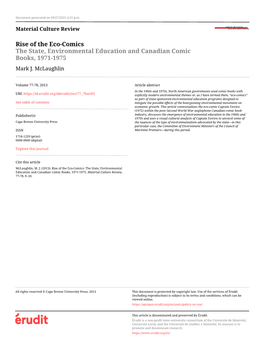 The State, Environmental Education and Canadian Comic Books, 1971-1975 Mark J