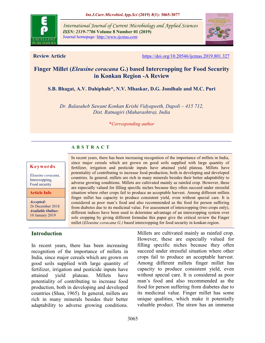 Finger Millet (Eleusine Coracana G.) Based Intercropping for Food Security in Konkan Region -A Review