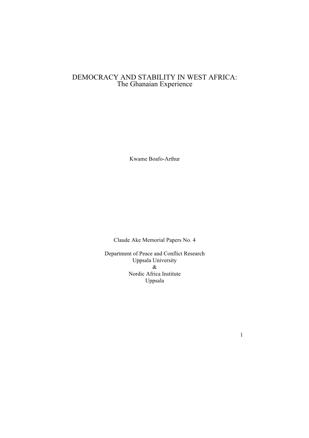 DEMOCRACY and STABILITY in WEST AFRICA: the Ghanaian Experience