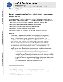 Zonally Contrasting Shifts of the Tropical Rainbelt in Response to Climate Change