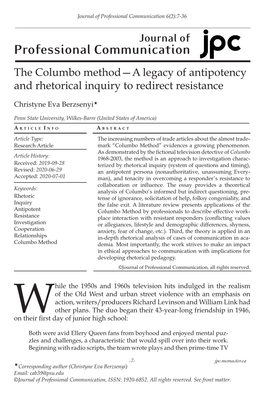 Columbo Method—A Legacy of Antipotency and Rhetorical Inquiry to Redirect Resistance