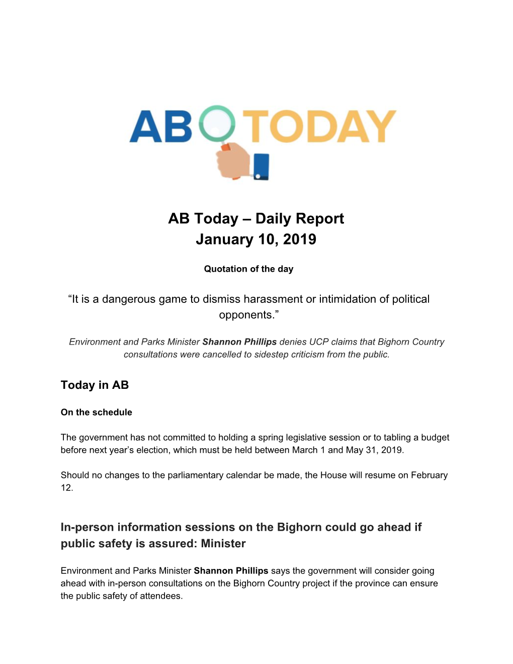 AB Today – Daily Report January 10, 2019